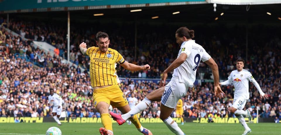 Leeds player challenges Brighton opponent during match