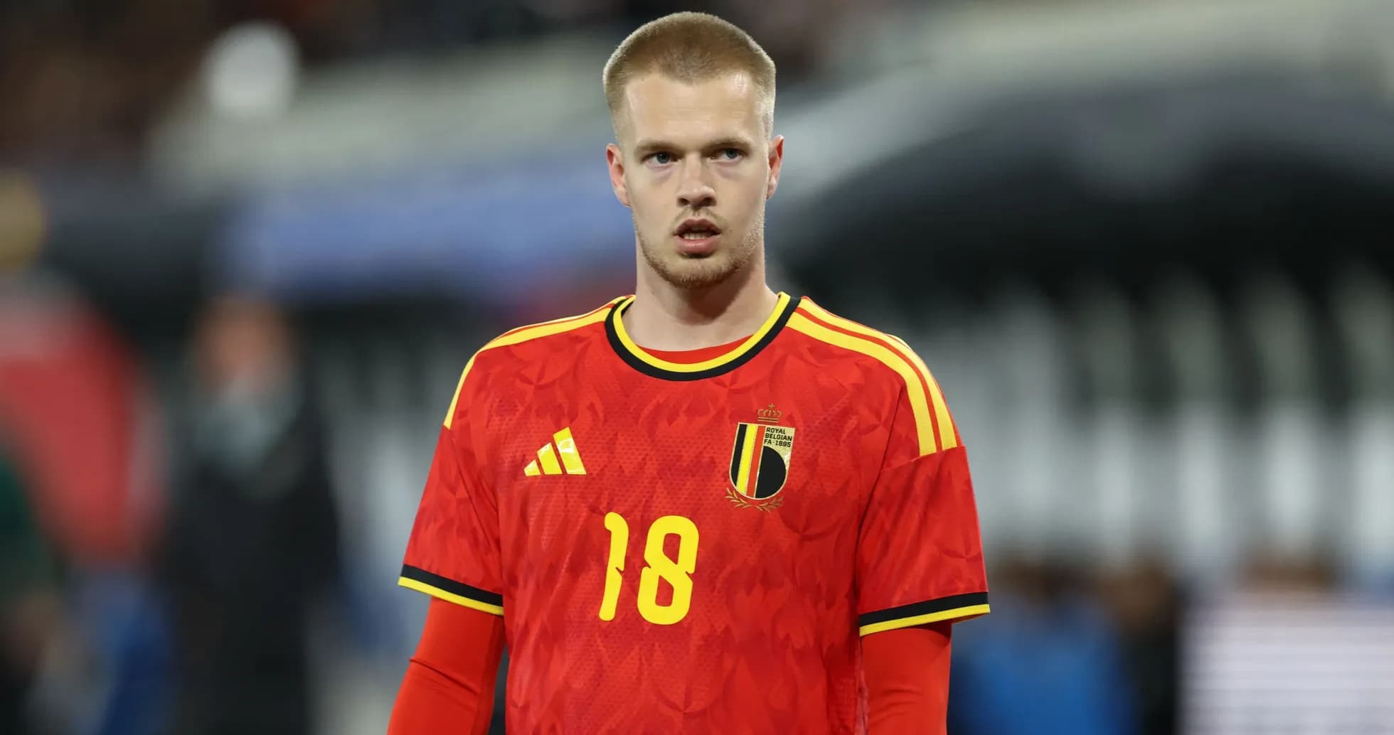 Player in red Belgium jersey before match