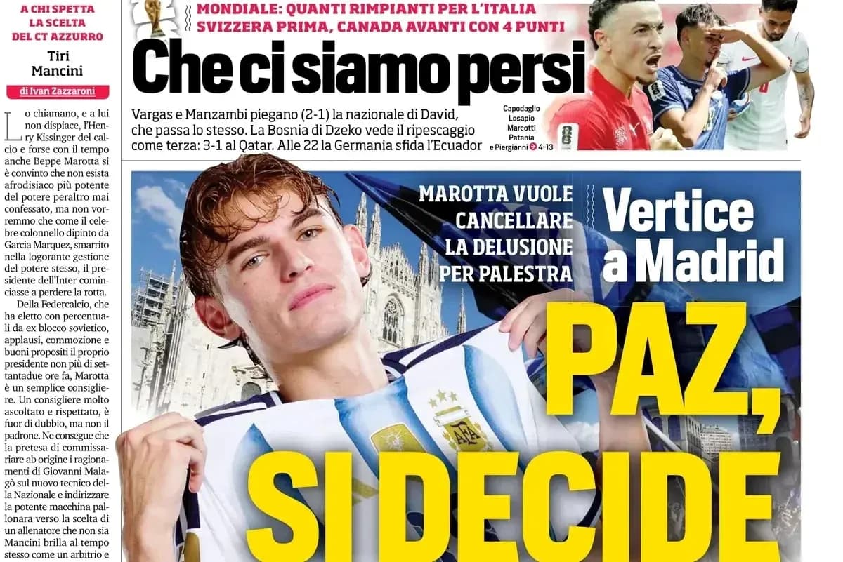 Newspaper headline featuring Argentine football player