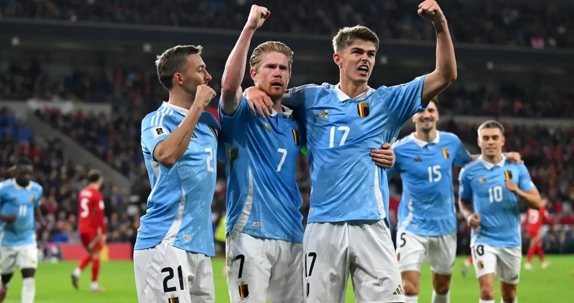 Belgium players celebrating during a football match