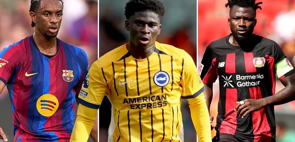 Three football players in their club jerseys