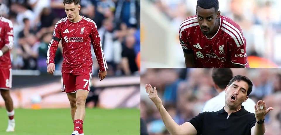 Liverpool players and coach reacting during match