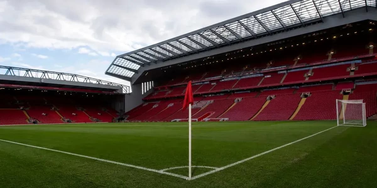Corner flag at Anfield stadium with empty seats