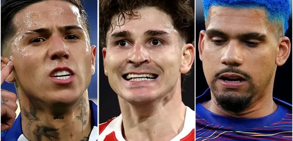 Three football players with distinct hairstyles and expressions