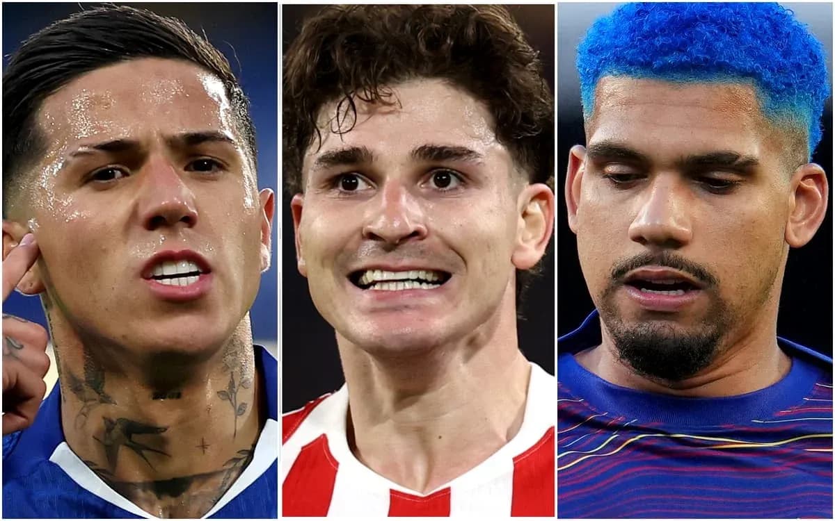 Three football players with distinct hairstyles and expressions