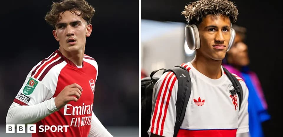 Two young football players in team kits