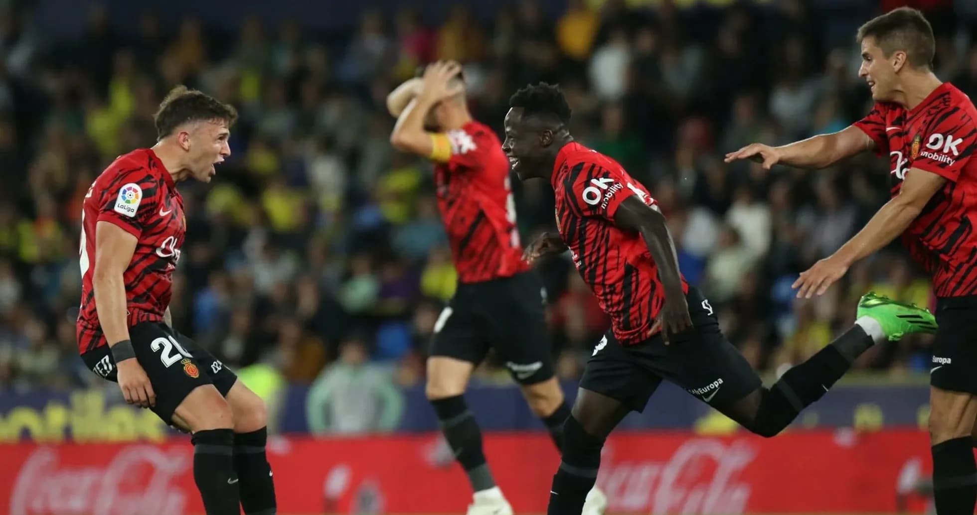 Mallorca players celebrating a goal during La Liga match