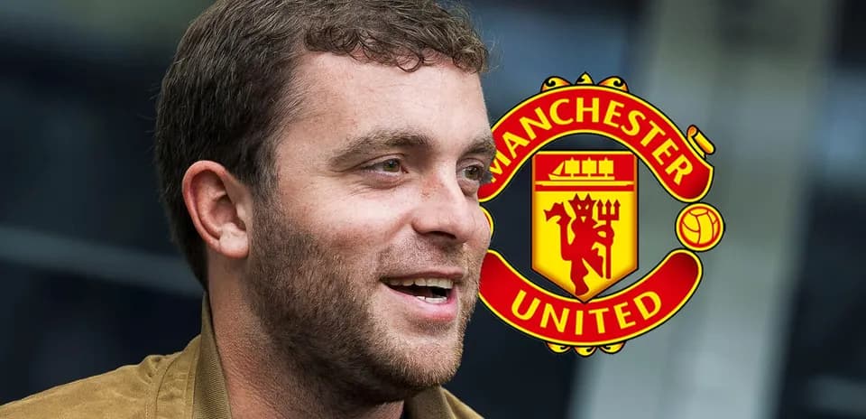 Person smiling with Manchester United logo background