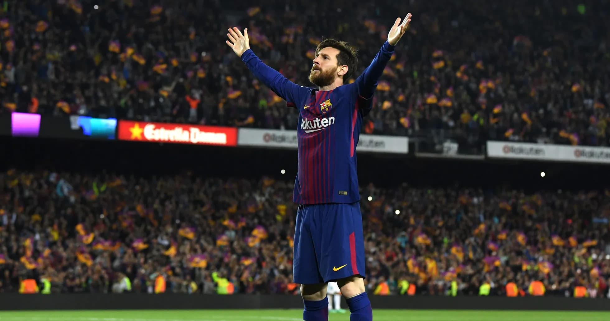 Lionel Messi celebrating in front of fans