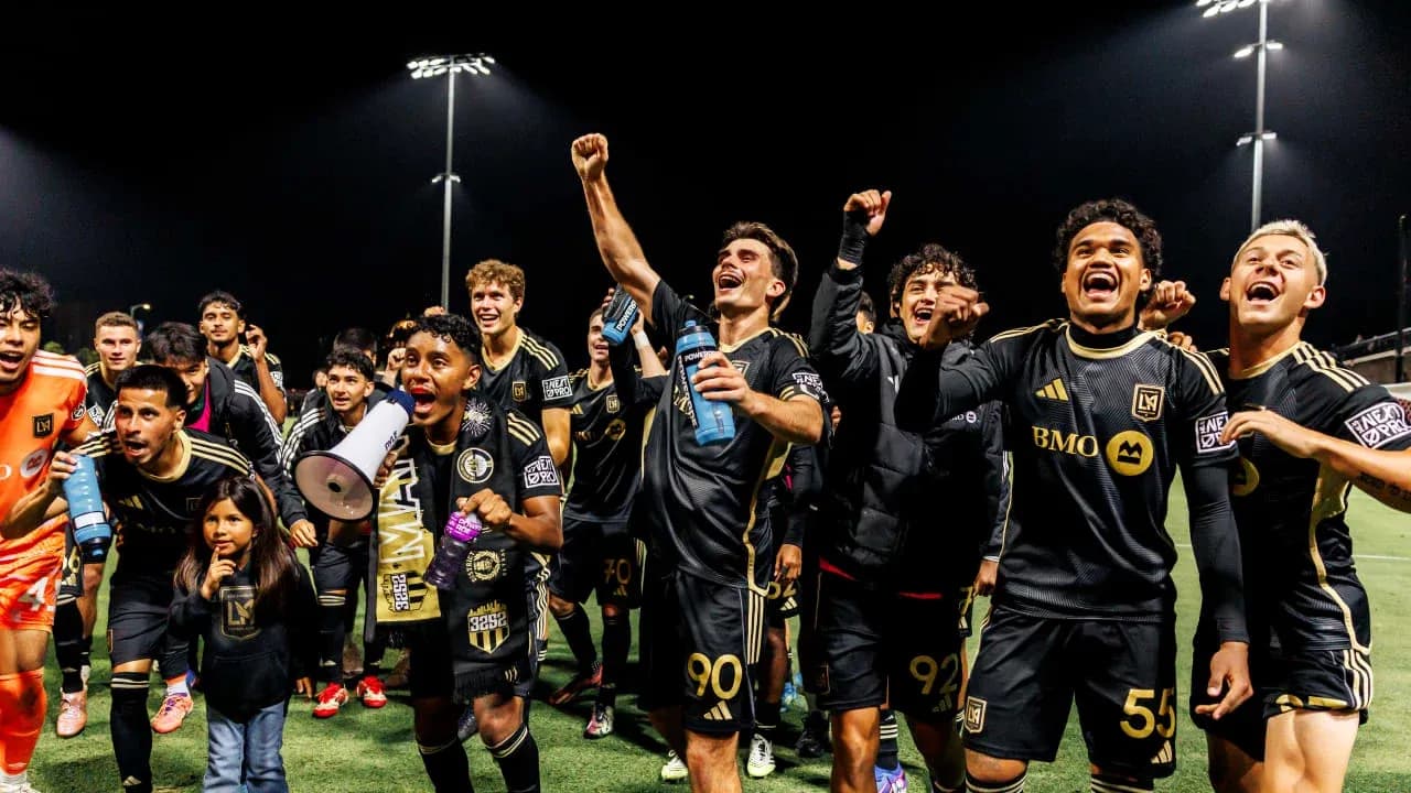 Los Angeles FC II celebrating victory with fans