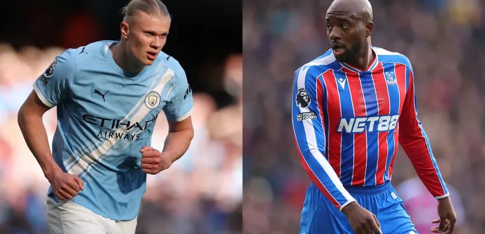 Erling Haaland and Crystal Palace player during match