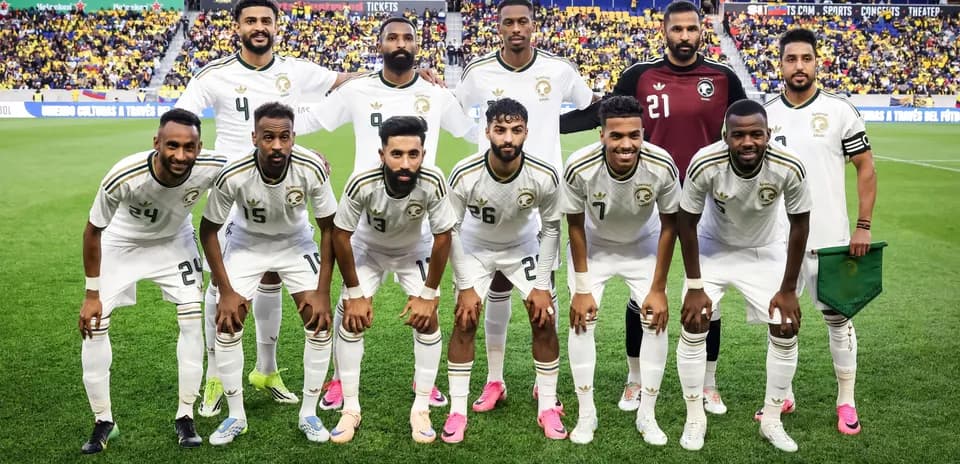 Saudi Arabia national team posing for a group photo