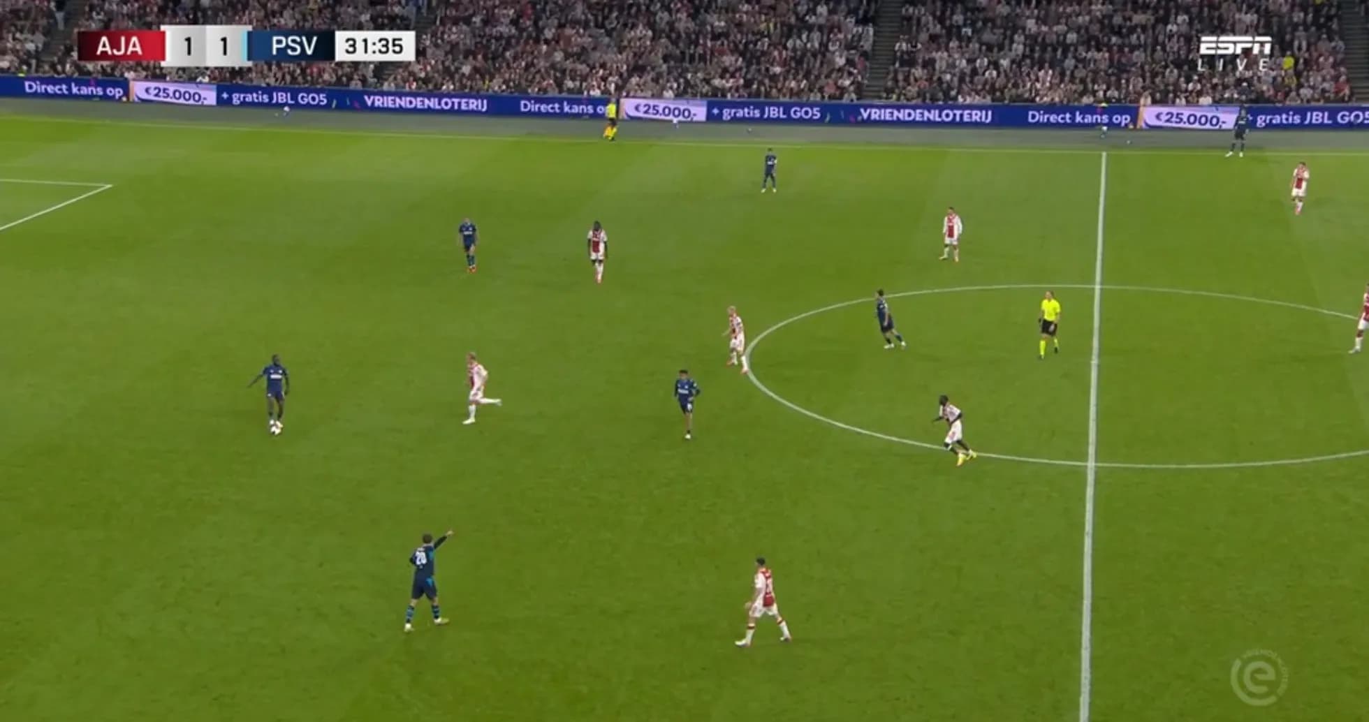 Ajax and PSV players on the field during match