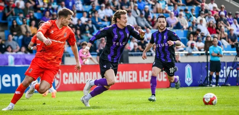 Players in action during Vancouver FC vs Pacific FC