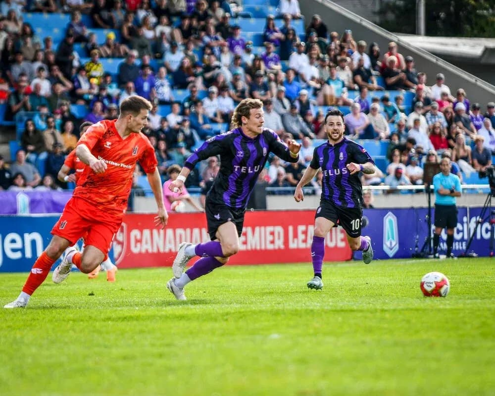 Players in action during Vancouver FC vs Pacific FC