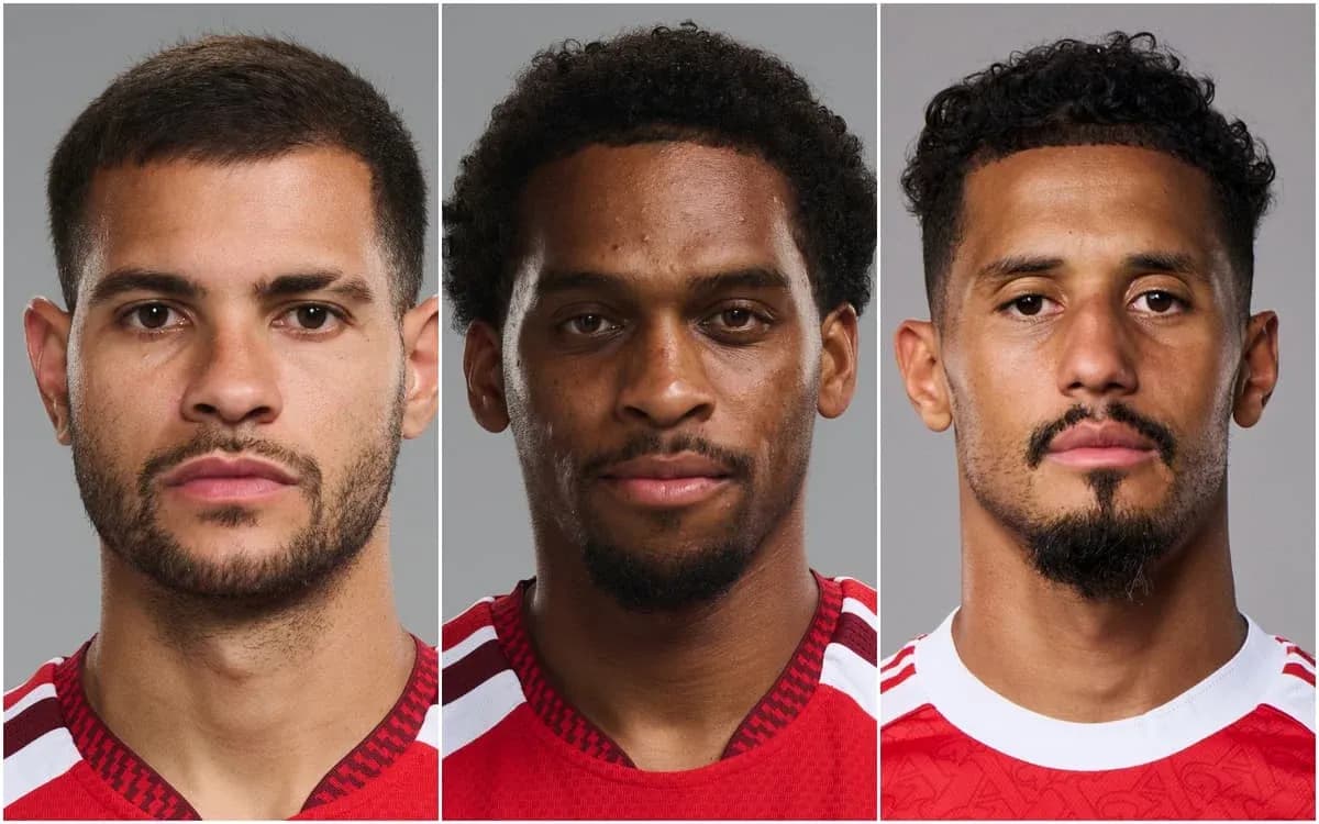 Three soccer players posing for headshots