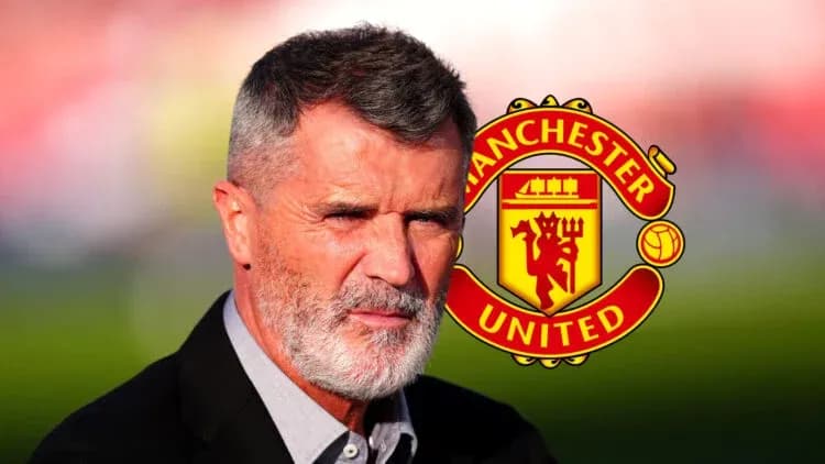 Man with gray beard in front of Manchester United logo