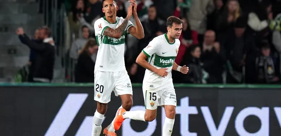 Elche players celebrating during La Liga match