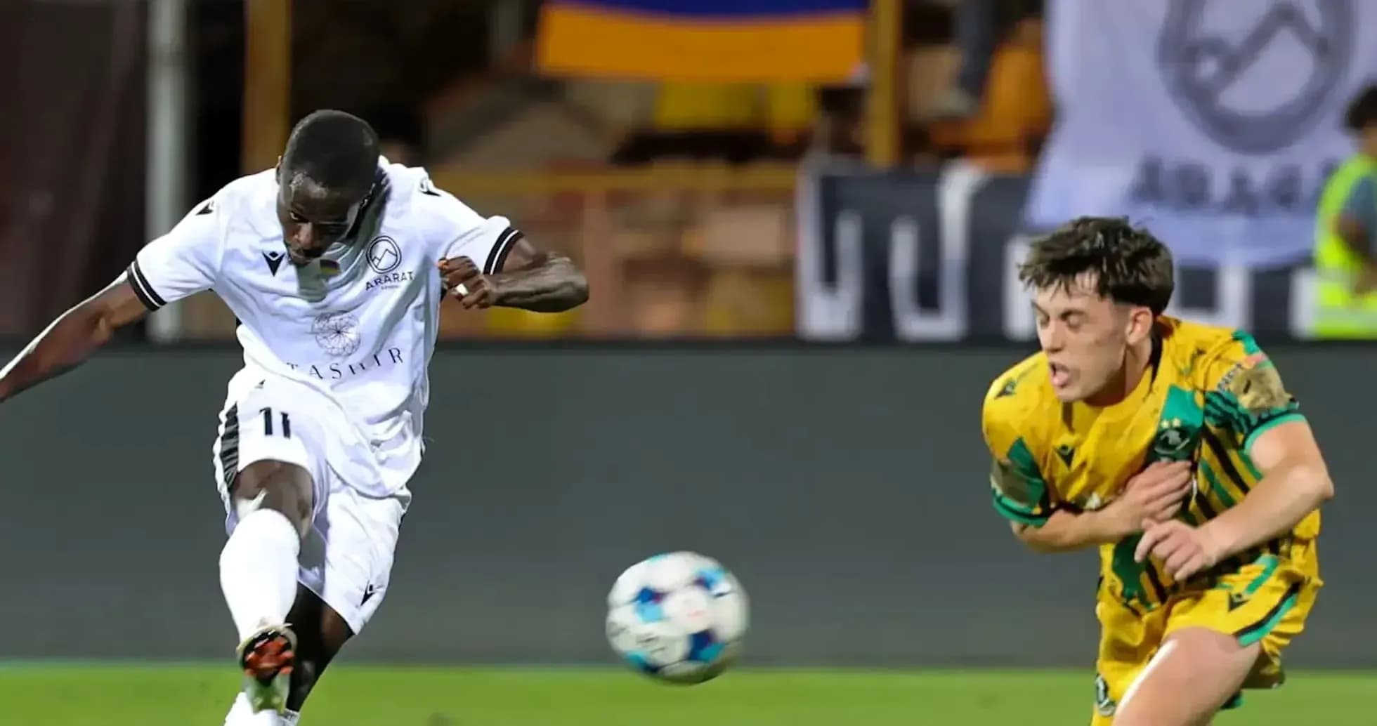 Ararat-Armenia player shooting during UEFA match