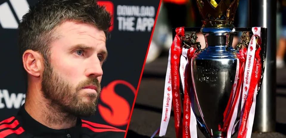 Player at press conference beside Premier League trophy