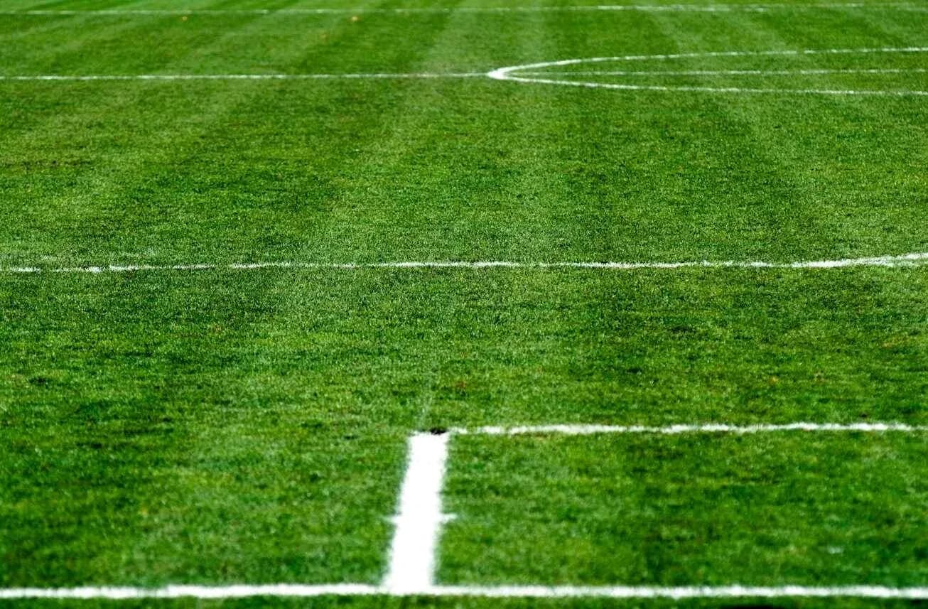 Close-up of a freshly marked football pitch