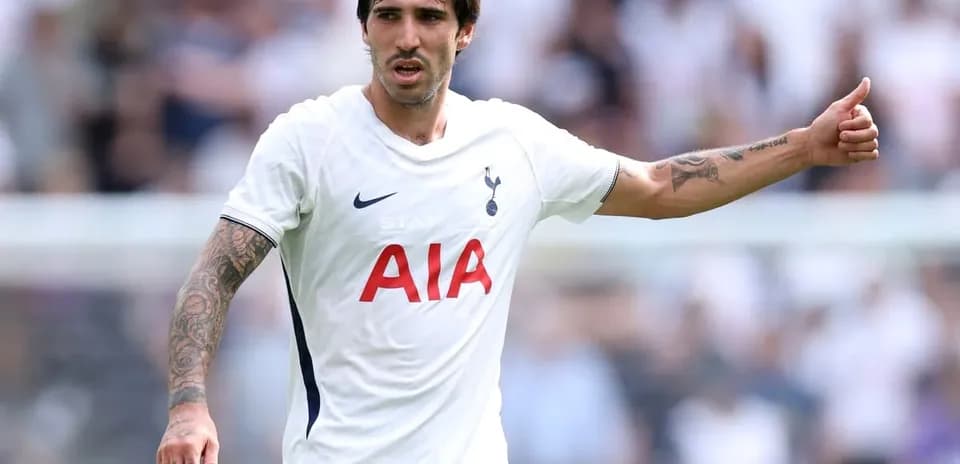 Player gesturing during match while wearing Tottenham kit