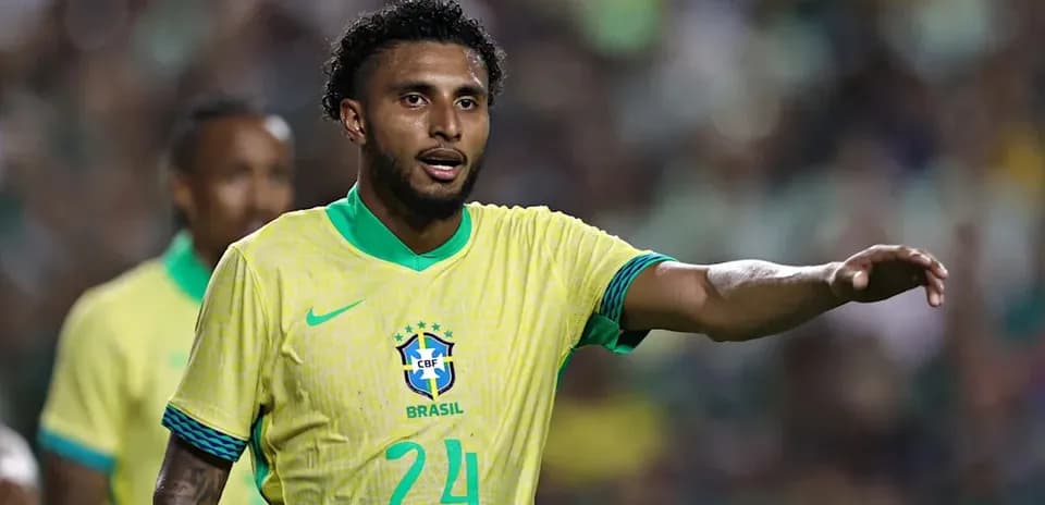 Brazilian player gesturing during a soccer match