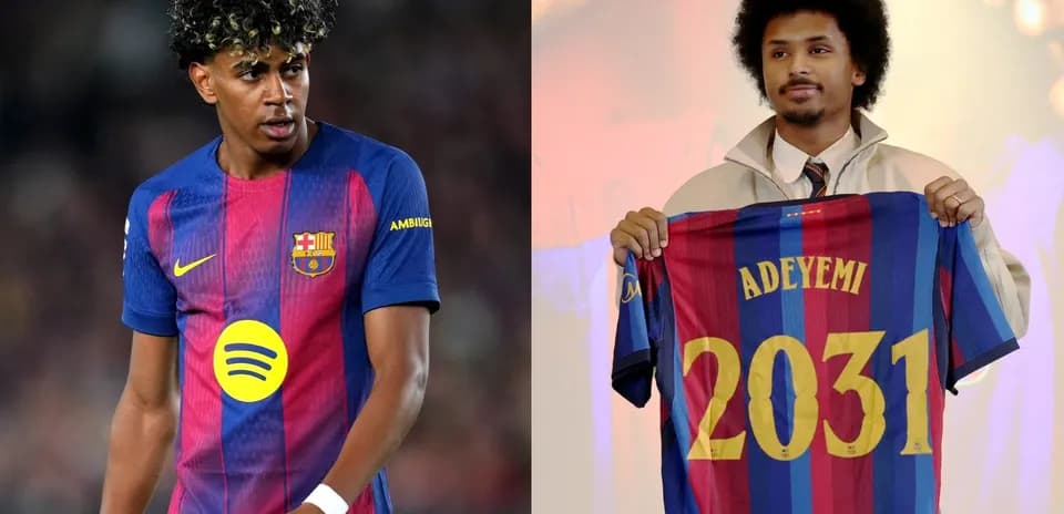 Barcelona player in kit and new signing holding jersey