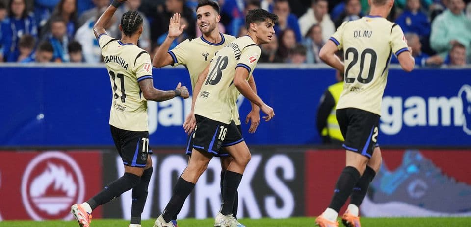 Players celebrating during Oviedo vs Alaves match