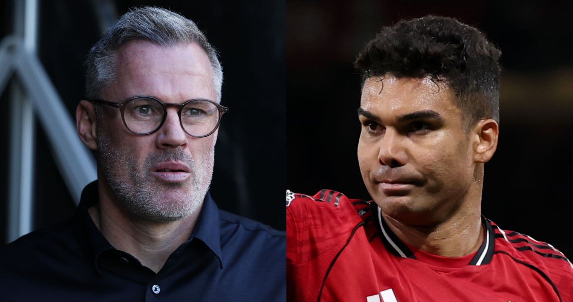 Split image of two football analysts in discussion