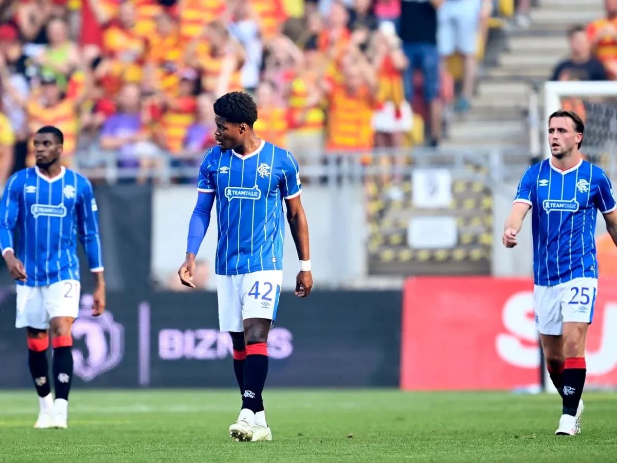 Rangers players walking on the pitch during match