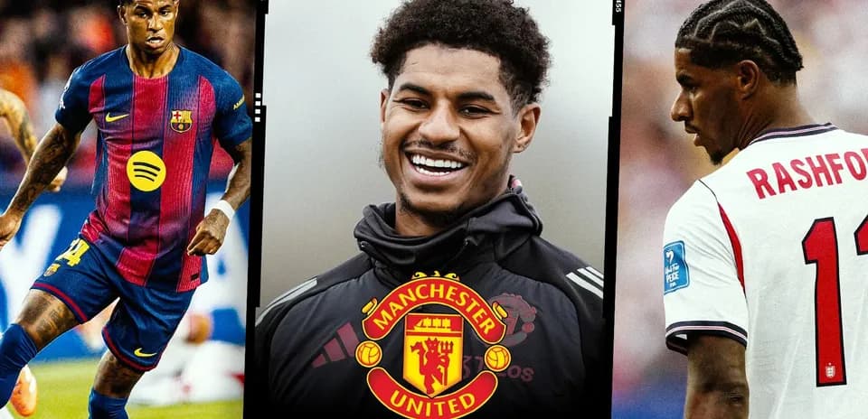 Collage of players in football jerseys and Manchester United logo