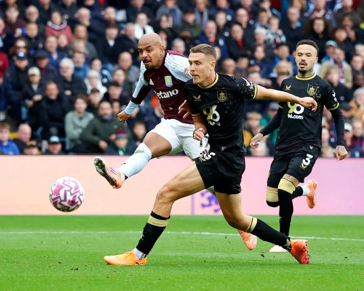 Player kicking ball during Burnley vs Aston Villa match