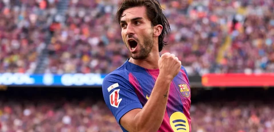 Barcelona player celebrating a goal in stadium
