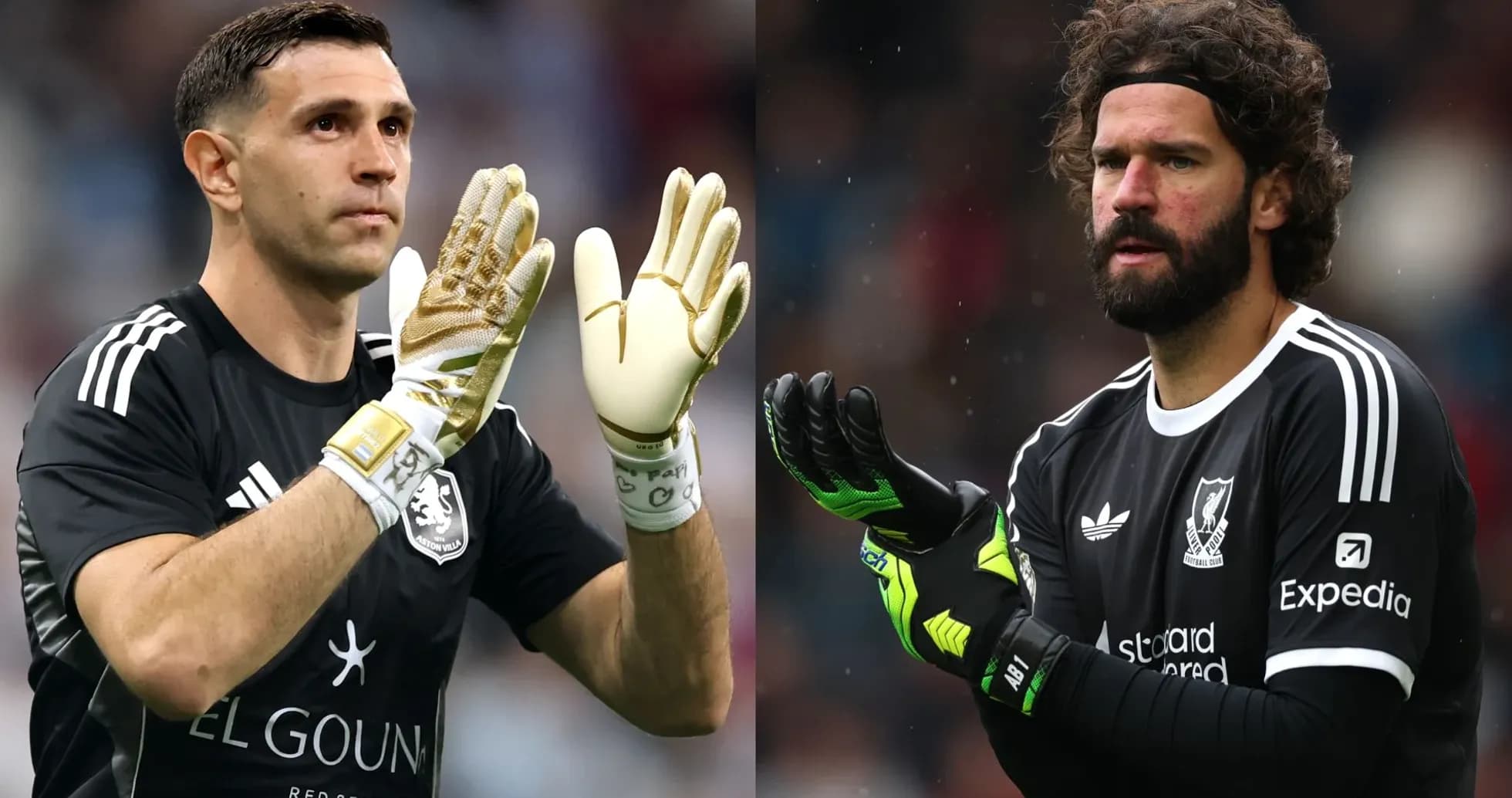 Two goalkeepers preparing for match during warm-up