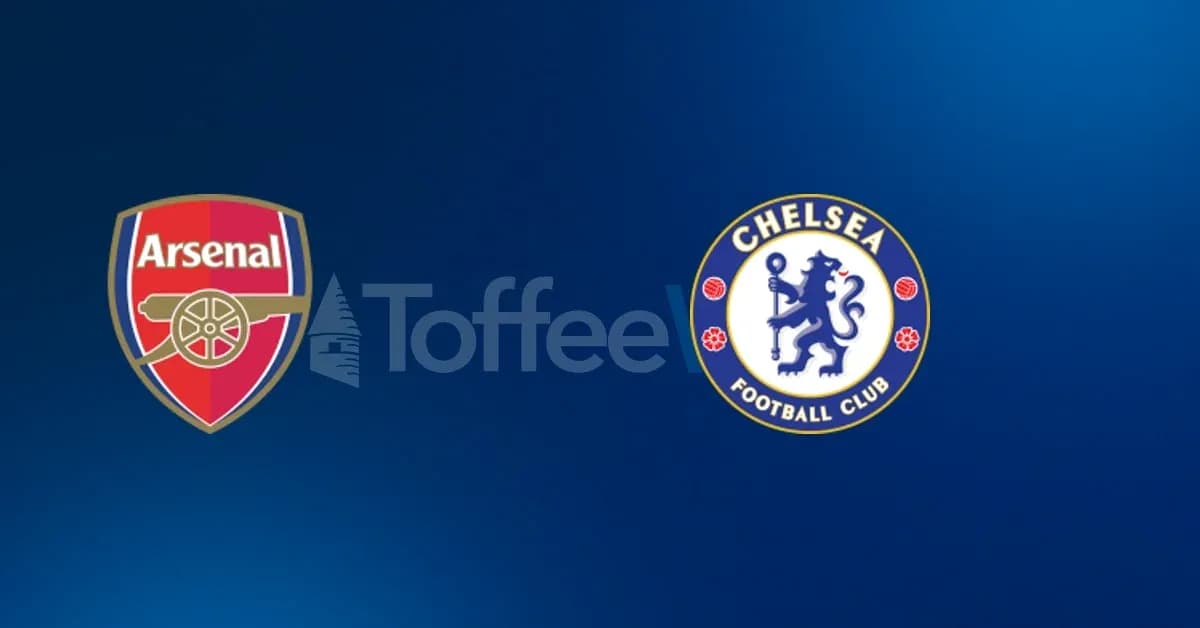 Arsenal and Chelsea club logos on blue background