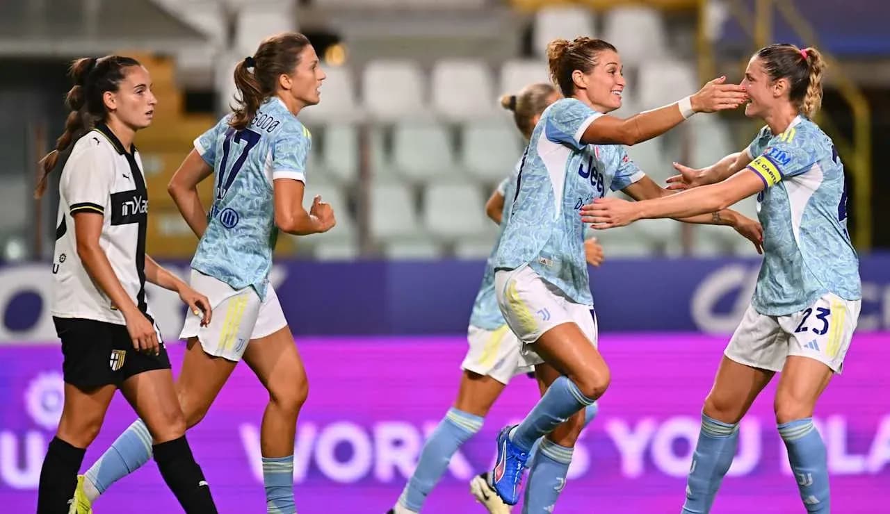Juventus Women celebrating a goal against Parma