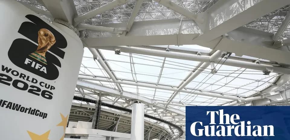 FIFA World Cup 2026 logo on stadium structure