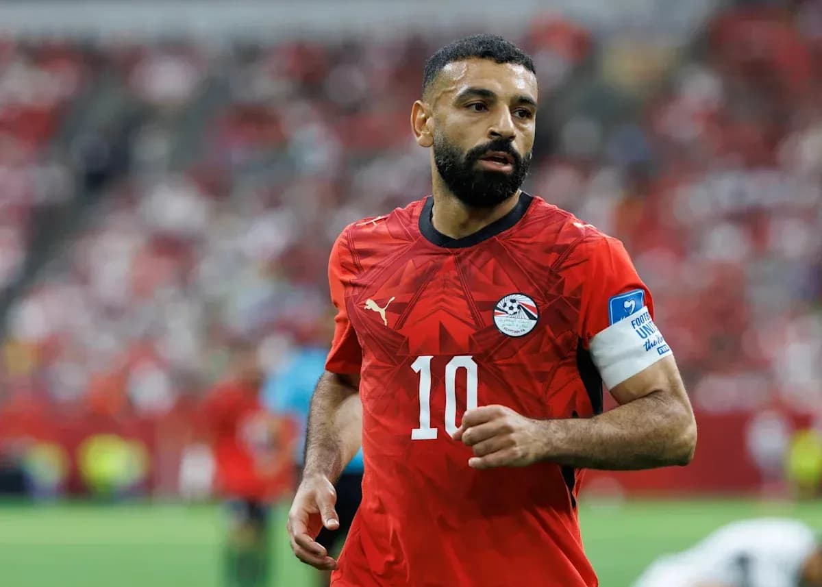 Player wearing red Egypt jersey during match
