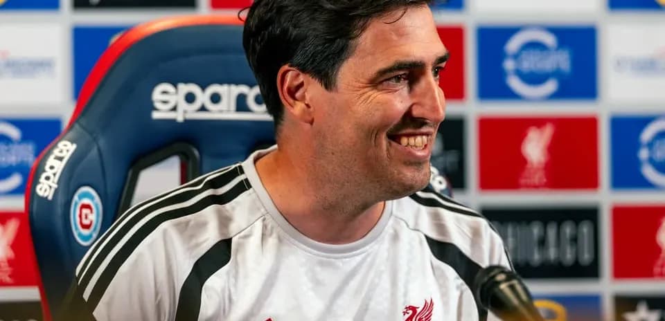 Manager speaking at press conference for Liverpool FC