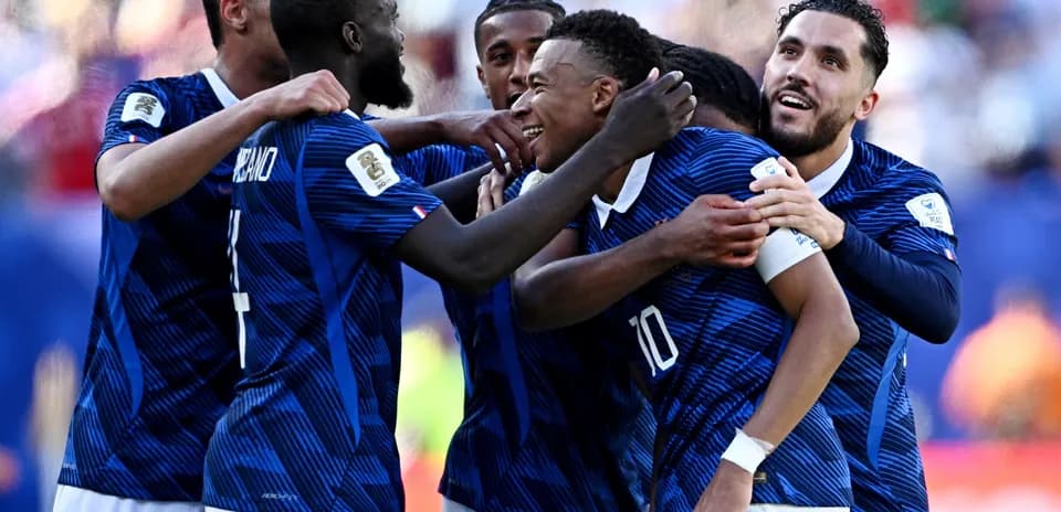 France players celebrating a goal during match
