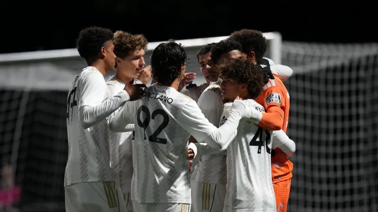 Los Angeles FC II players celebrating a goal