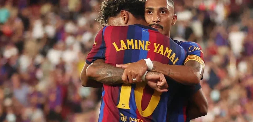 Barcelona players celebrating during a match