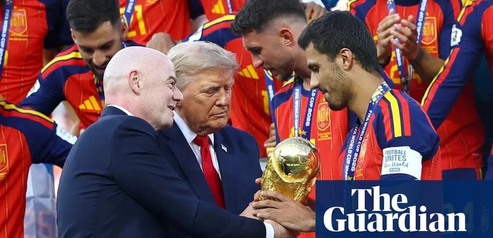 Officials handing over the World Cup trophy to players