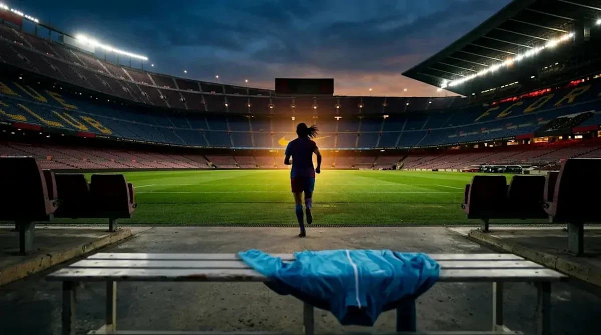 Player running onto pitch at empty stadium Player running onto pitch at empty stadium