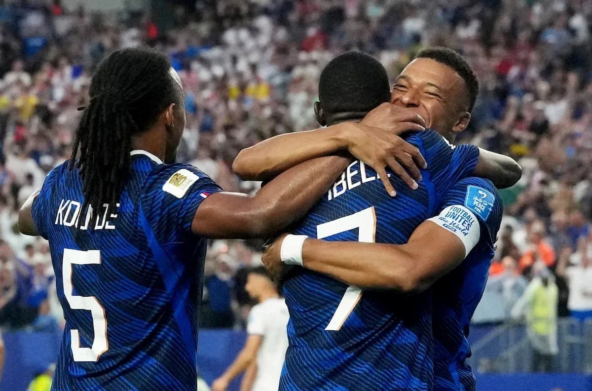 France players celebrating a goal during match
