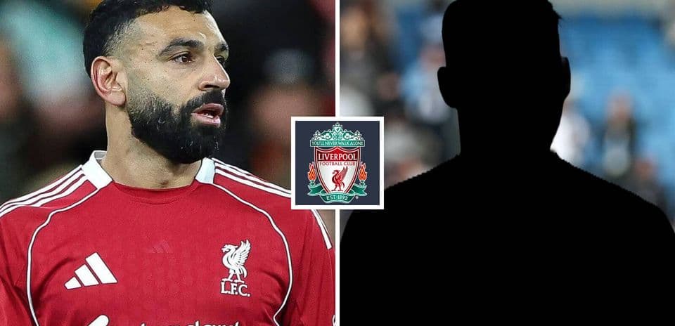 Mohamed Salah in Liverpool kit beside silhouette