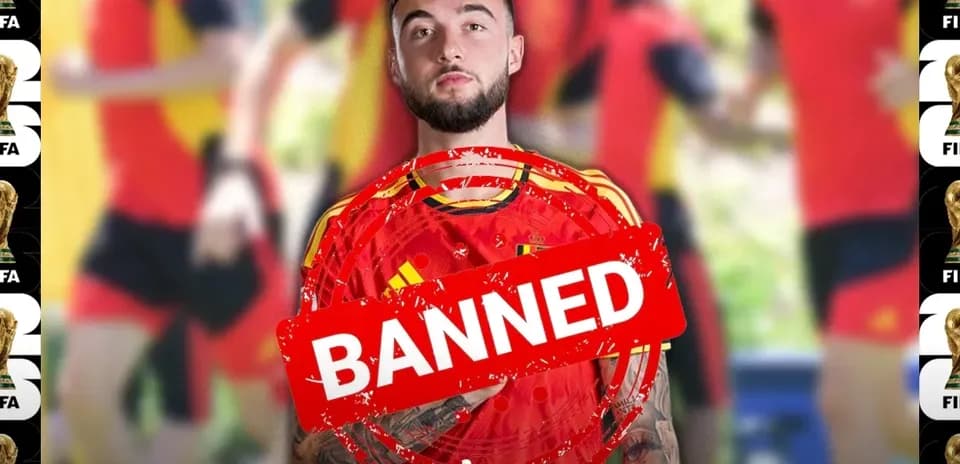 Player in Spain kit with 'BANNED' overlay