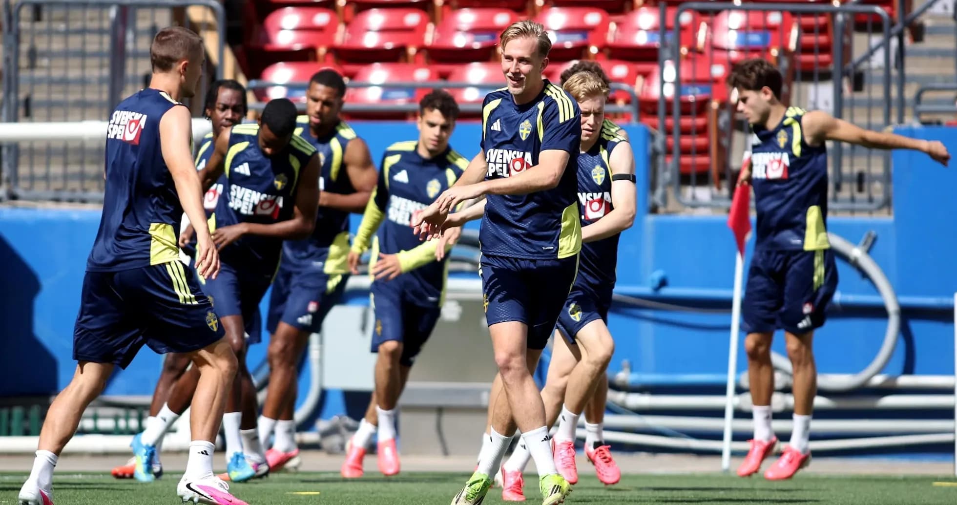 Sweden players training for World Cup match