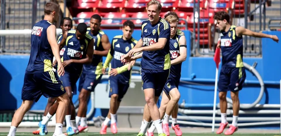 Sweden players training for World Cup match